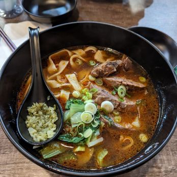 Flaming Ox - Mala Beef Noodle Soup Thick noodles - Taiwanese Near Me - San Jose, California