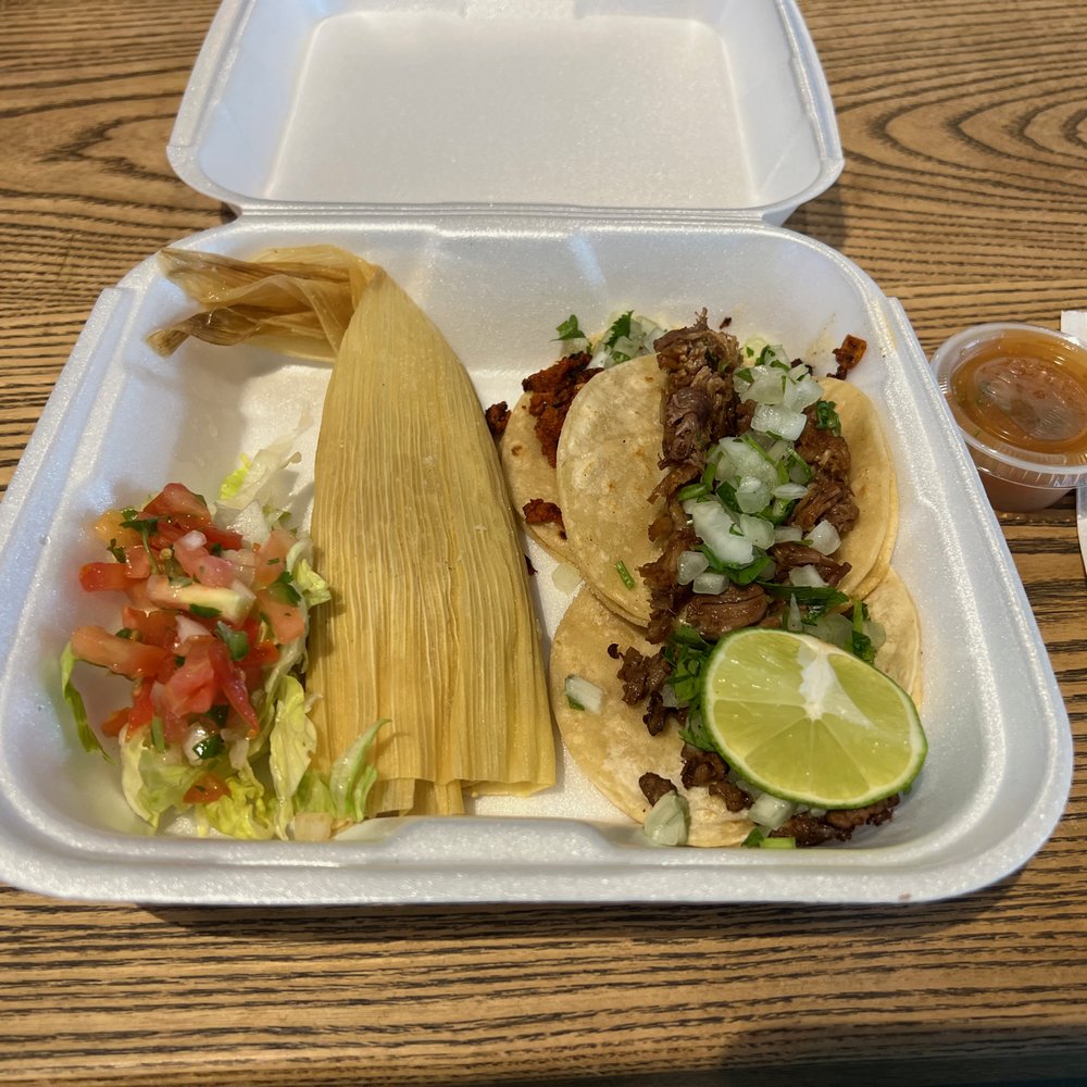 Street tacos and a tamale Street tacos and a tamale