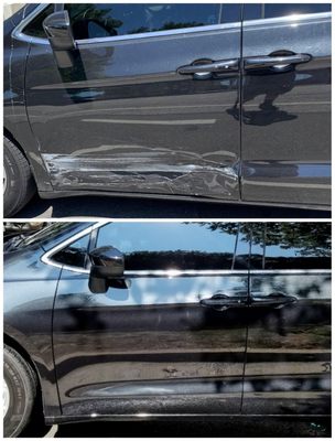 2018 Chrysler Pacifica Collision Repair - This Chrysler Pacifica was broadsided and required the door be replaced. The customer went through his insurance company. We Blended the paint color into the rear sliding door and fender for a 100% perfect paint color match 2018 Chrysler Pacifica Collision Repair - This Chrysler Pacifica was broadsided and required the door be replaced. The customer went through his insurance company. We Blended the paint color into the rear sliding door and fender for a 100% perfect paint color match