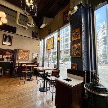 Potbelly - a view of the street through the window - Sandwiches Near Me - Milwaukee, Wisconsin