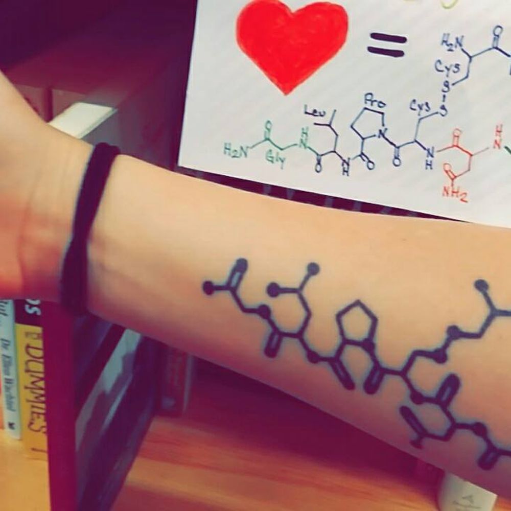 High Priestess Piercing & Tattoo - Oxytocin molecule tattoo by Anthony at High Priestess. - Tattoo Near Me - Eugene, Oregon High Priestess Piercing & Tattoo - Oxytocin molecule tattoo by Anthony at High Priestess. - Tattoo Near Me - Eugene, Oregon