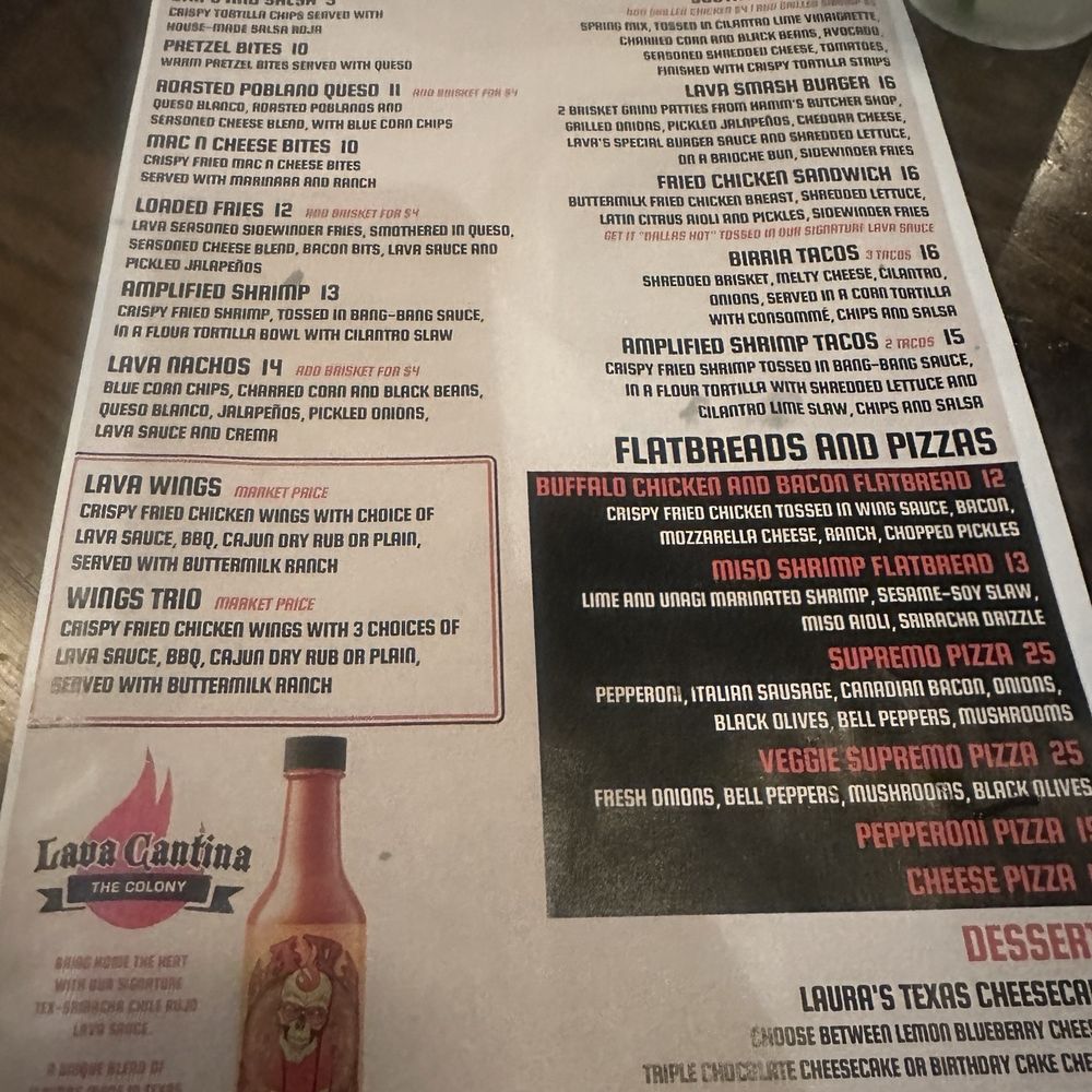 Lava Cantina Menu Lava Cantina Menu