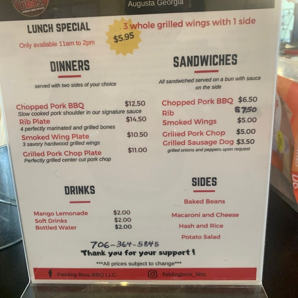 Fielding Bros BBQ, LLC - Menu - Barbeque Near Me - Augusta, Georgia Fielding Bros BBQ, LLC - Menu - Barbeque Near Me - Augusta, Georgia