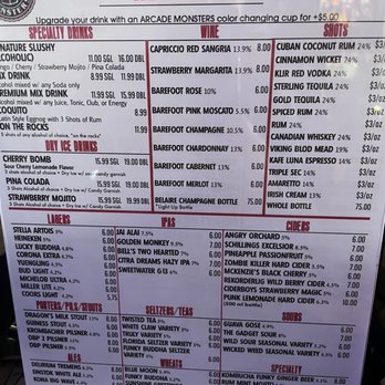 Arcade Monsters - Alcohol Menu - Arcades Near Me - Oviedo, Florida Arcade Monsters - Alcohol Menu - Arcades Near Me - Oviedo, Florida