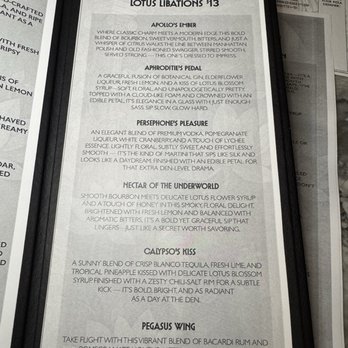 The Lotus Den - Drink menu - Tapas Bars Near Me - Myrtle Beach, South Carolina The Lotus Den - Drink menu - Tapas Bars Near Me - Myrtle Beach, South Carolina
