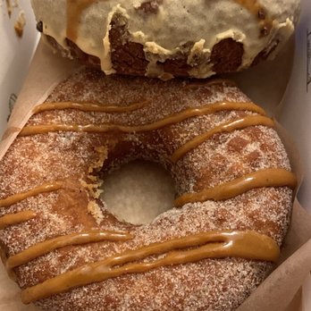 Sidecar Doughnuts & Coffee - Dulce de Leche Churro and a salted chocolate one - Donuts Near Me - Costa Mesa, California