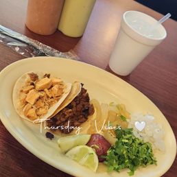 1 carne asada taco on corn and 1 chicken taco on flour. 1 carne asada taco on corn and 1 chicken taco on flour.