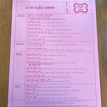 Phuket Cafe - Dinner Menu - Thai Near Me - Portland, Oregon