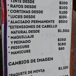 Picasso & Estilistas - Lista de precios publicada en la entrada.
