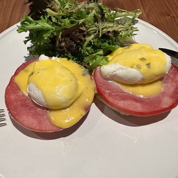 Brass Tack - Eggs Benedict. Classic, with hollandaise, and a side salad. - American Near Me - Chicago, Illinois