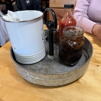 Julian Cafe - Cool way of serving utensils, sauces, pepper, and drink. - Bakeries Near Me - Julian, California