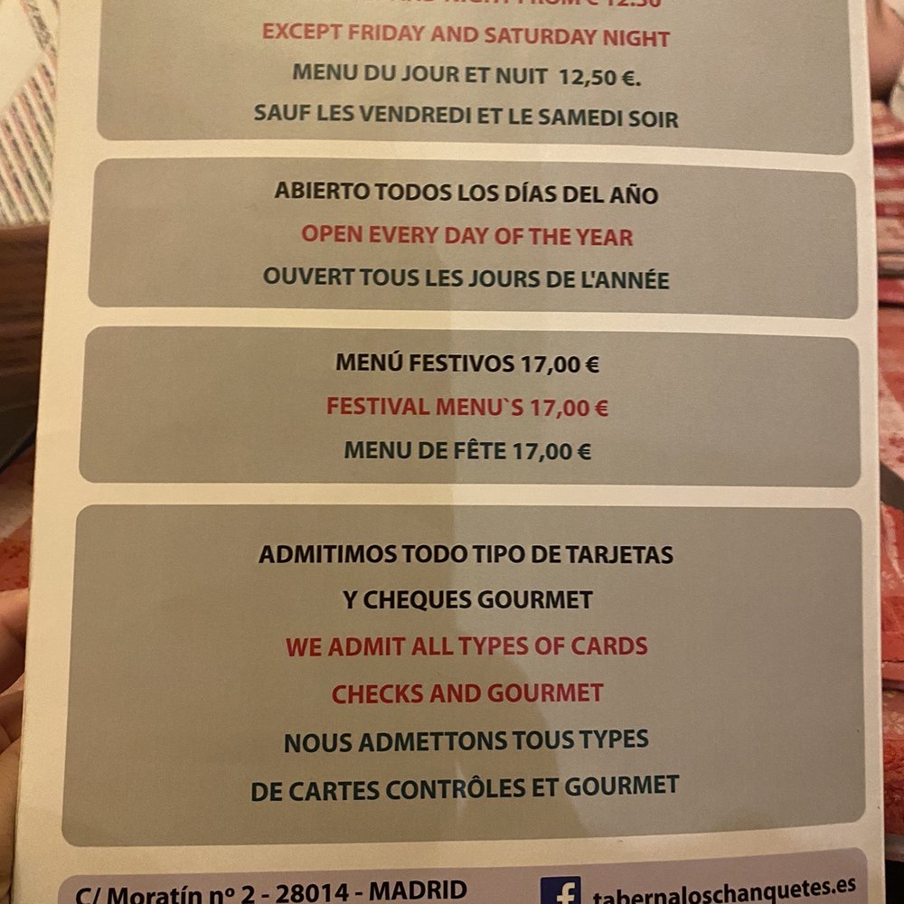 Los Chanquetes - Menu - Spanish Near Me - Madrid, M