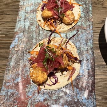 The Rustik Fork - Bang Bang shrimp tacos...fabulous! - Gastropubs Near Me - Riverside, California
