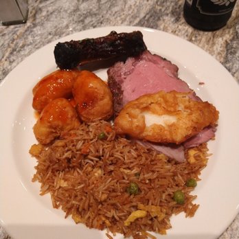 The Buffet - Clockwise: BBQ Rib, Prime Rib, Fish Fillet, Fried Rice, Sweet and Sour Chicken - Buffets Near Me - Reno, Nevada