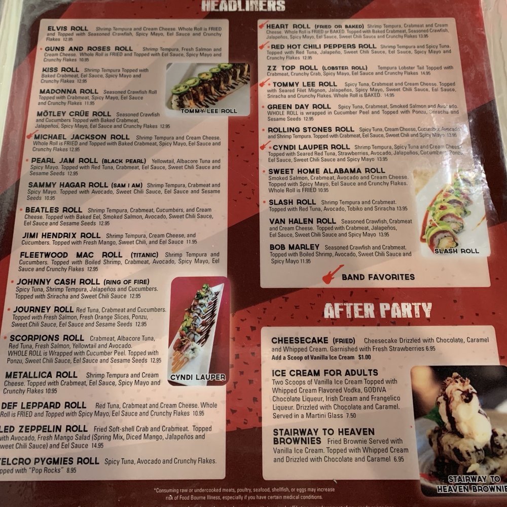 Rock N Roll Sushi - Inside of menu - Sushi Bars Near Me - Memphis, Tennessee