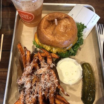 The Melt - The melt burger combo with sweet potatoe fries - Sandwiches Near Me - La Jolla, California