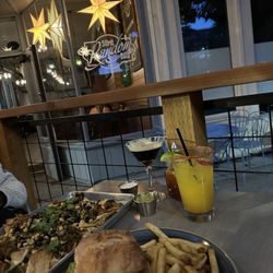Some Random Bar - Grilled shrimp club and machaca nachos