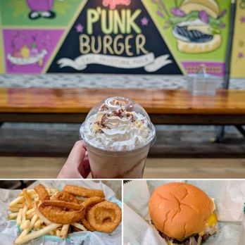 P'unk Burger - S'mores Shake, Nadia's Single Smash burger, Half'n'half fries and onion rings - Burgers Near Me - Philadelphia, Pennsylvania