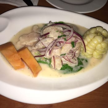 Alpamayo Restaurant - Delicious Ceviche de Pescado with sweet potato and corn. Tangy and flavorful! - Peruvian Near Me - Lee, Massachusetts Alpamayo Restaurant - Delicious Ceviche de Pescado with sweet potato and corn. Tangy and flavorful! - Peruvian Near Me - Lee, Massachusetts