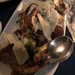 Brussels sprouts with pork belly and cheese