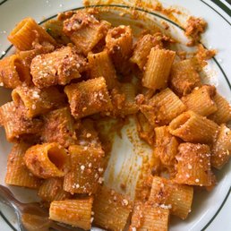 a plate of pasta with a fork