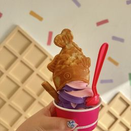 Taro and strawberry(I think) frozen yogurt was really good