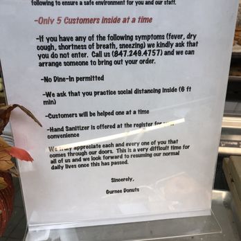 Gurnee Donuts - Letter from the store regarding Covid. - Donuts Near Me - Gurnee, Illinois