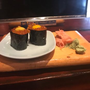 Sushi Sake - Salmon roe with quail egg. YUM - Japanese Near Me - Richardson, Texas