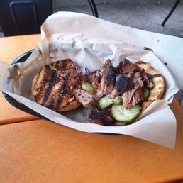 This was the dry, leftover from yesterday brisket sandwich they gave me. After I said something, I was made a fresh one. This was the dry, leftover from yesterday brisket sandwich they gave me. After I said something, I was made a fresh one.