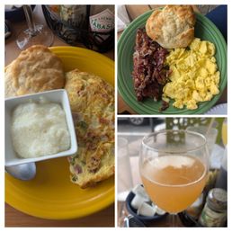 Ham and cheese omelet, corn beef hash and of course mimosas
