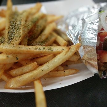 Yannis Gyros - a sandwich and fries - Greek Near Me - Springfield, Illinois