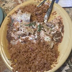 Tortilla Flat - This is supposed to be chicken enchiladas- it was smothered in sour cream even though I told the waitress no sour cream - no bueno