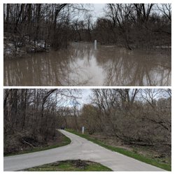 Beware of flooding in the spring! Top photo is March 15, bottom photo April 27. Same location.