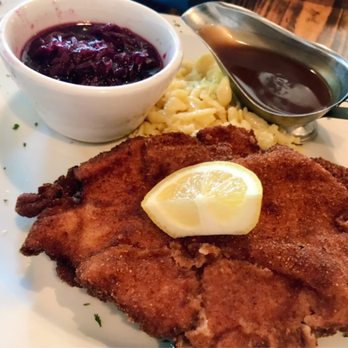 Checkers Old Munchen - Chicken schnitzel with red cabbage and spaetzle - American Near Me - Pompano Beach, Florida