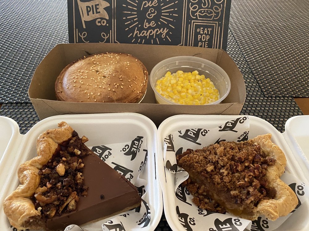 Chocolate Cream Pie, Peach Pecan Streusel, Aussie Meat Pie, Creamed