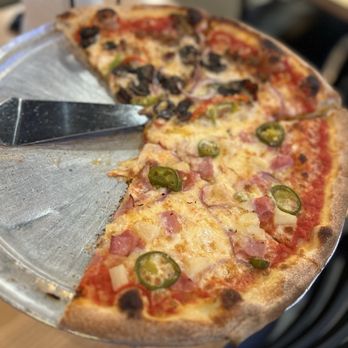 District 4 Pizza - 1/2 Supreme; 1/2 Book'em Danno! - Pizza Near Me - Long Beach, California District 4 Pizza - 1/2 Supreme; 1/2 Book'em Danno! - Pizza Near Me - Long Beach, California