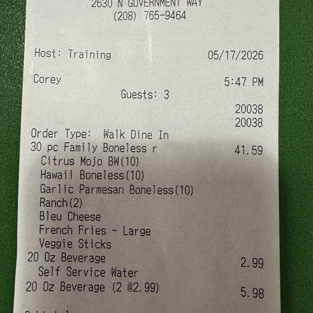 Wingstop - The proof I had to pay for water - Chicken Wings Near Me - Coeur D Alene, Idaho