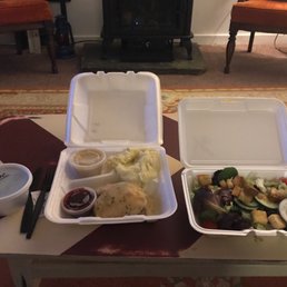Dinner special tonight. Stuffed chicken breast, mashed potatoes, broccoli, salad and bread. Not a bad deal.