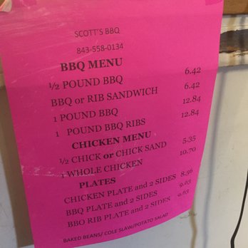 Scott's Bar-B-Que - bbq printed menu - Barbeque Near Me - Hemingway, South Carolina