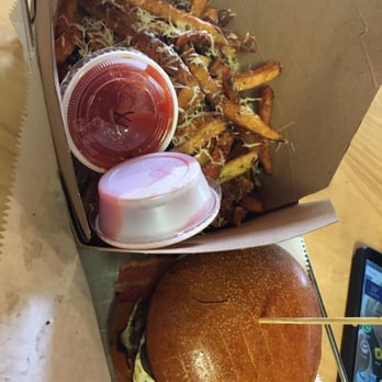 Bred - Parisian burger with a box of large Parmesan truffle fries - Sandwiches Near Me - Dorchester, Massachusetts Bred - Parisian burger with a box of large Parmesan truffle fries - Sandwiches Near Me - Dorchester, Massachusetts