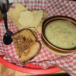 Half grilled cheese and green chile chicken soup
