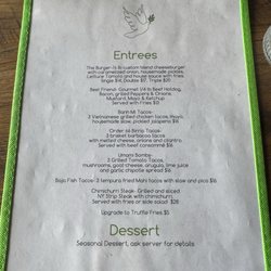 Paloma - Entrees and dessert menu