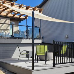 Alchemy Customs - Nice fiberon cottage and earl Grey deck with custom welded posts for pergola to match railing posts