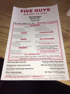 Menu photo 1 Five Guys Northridge, CA