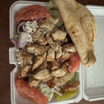 Athenian Shish Kebob - Greek salad with grilled chicken and pita bread - Greek Near Me - St. Clair Shores, Michigan