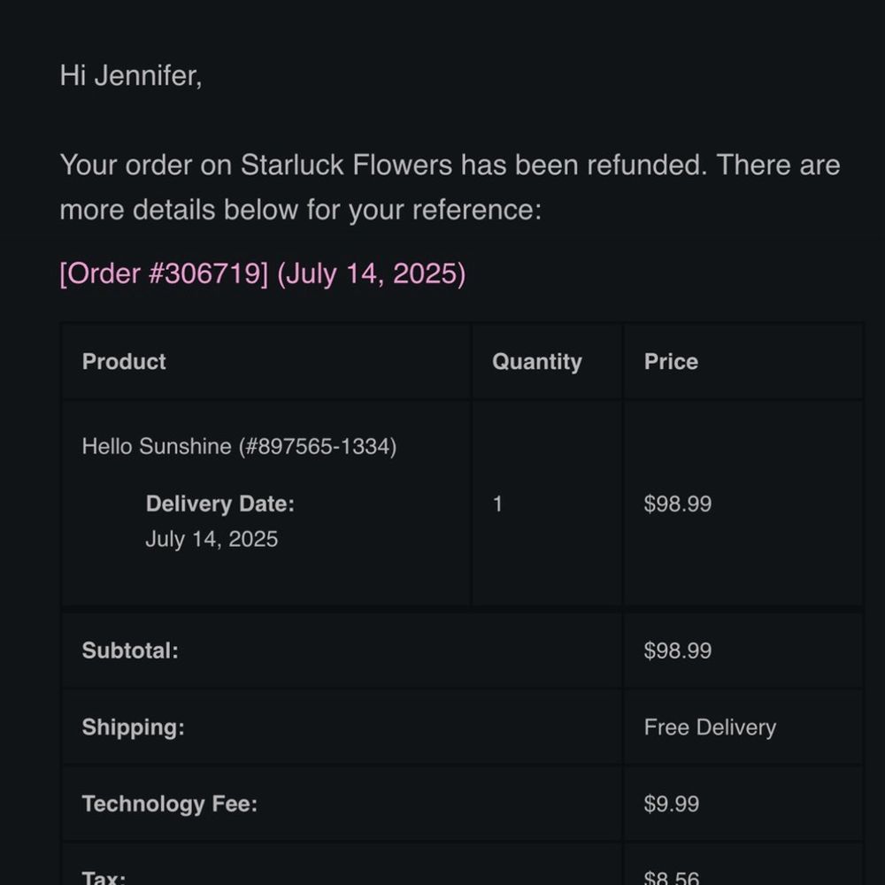 Starluck Flowers - Here is the order number and confirmation of refund (which is still missing). - Florists Near Me - Great Neck, New York Starluck Flowers - Here is the order number and confirmation of refund (which is still missing). - Florists Near Me - Great Neck, New York