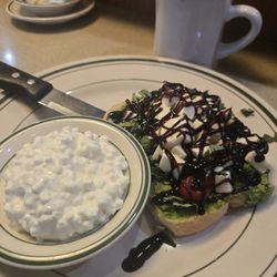 Woody's Diner - Caprese Avocado Toast with cottage cheese and a nice strong cup of coffee
