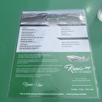 Reno's On The Runway - Menu - Soup Near Me - Yakima, Washington