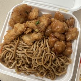 Orange chicken, Fried Fish and Chowmein Orange chicken, Fried Fish and Chowmein