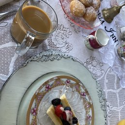 Beignets, fruit plate, yummy coffee
